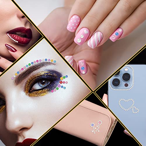 Noverlife 4200Pcs Pearl Stickers, Multi-Color Eye Hair Face Makeup Jewelry, Nail Pearls Cell Phone Decor, Adhesive Rhinestones Pearls, White Flat Back Gems Stick On Ladies Pearls Nail Art Decorations #TOP6