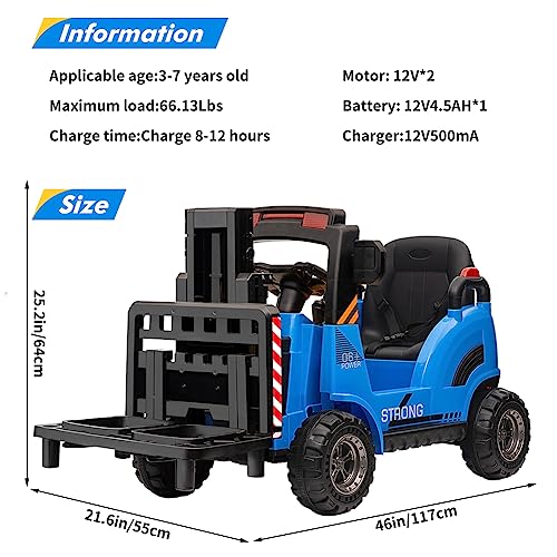 Garvee 12V Electric Ride on Forklift Car with Remote Control, Ride on Car with Liftable Fork and Pallet, High/Low Variable Speed, Music, USB, MP3, and Low-Power Alarm for Boys and Girls(No Tent,Blue)