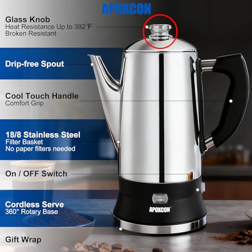APOXCON 12-Cup Stainless Steel Percolator