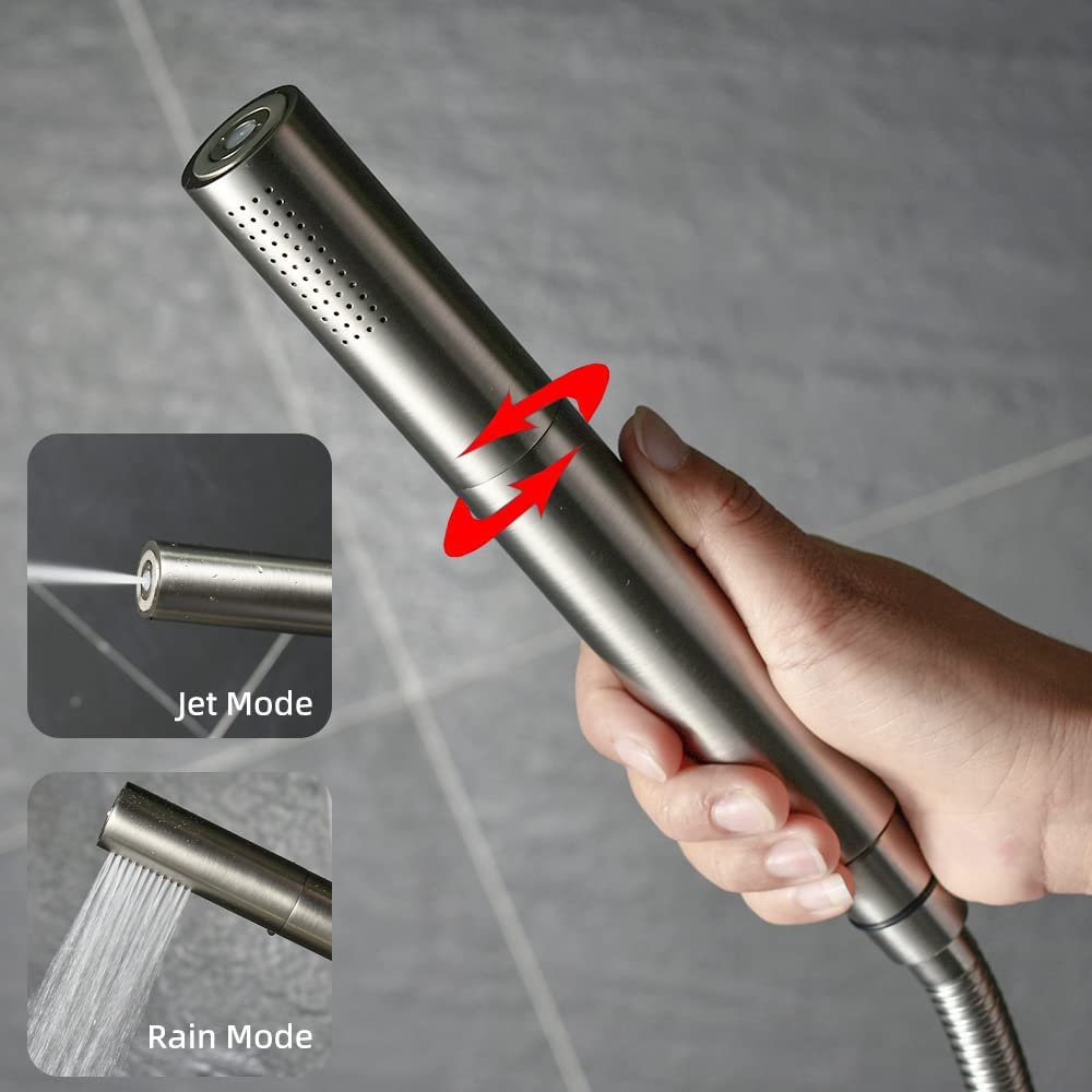 2 Funciones Spray Handheld Ducha Cabeza Set Varita de alta presión Pulverizador de mano con soporte giratorio de latón y manguera de acero inoxidable extra larga níquel cepillado