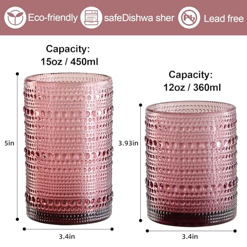 Image of ZMOWIPDL Drinking Glasses Set of 12,Purple 12oz & 15oz Hobnail Glass Cups