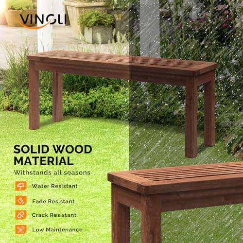 Image of VINGLI Outdoor Wooden Bench, 45 inch Porch Bench Outdoor Backless Garden Bench, Small Outdoor Bench for Deck Patio Entryway (Brown, 45in)