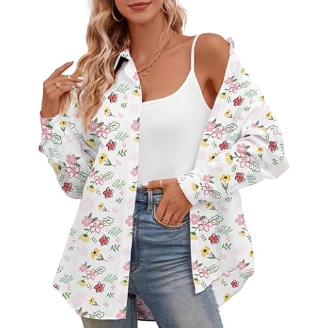 Betusline Girls' Flannel Shirt with Flowers Cover