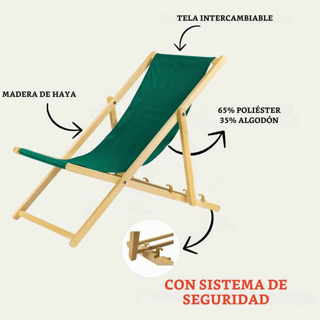 BAS Tumbona Plegable de Madera – Juego de 2 tumbonas Plegables Ligeras – Tumbona Plegable y Ajustable para jardín, Playa y balcón – Tumbona de jardín con Funda de Tela Transpirable – Tejido Mixto
