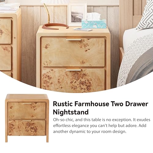 COZAYH Farmhouse Nightstand Set of 2 with Drawer, Distressed Wood Retro Accent Bedside Table, Fully Assembled Side Table for Bedroom, Rustic, Natural, Burl - Thumbnail 5