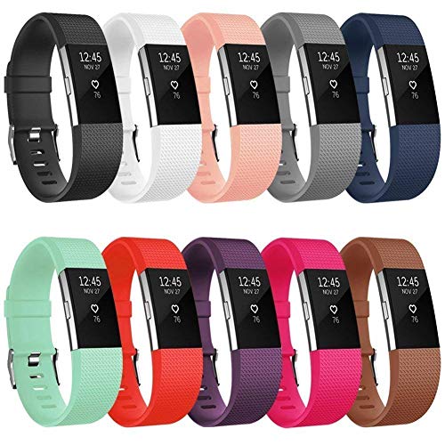 AK Bands Compatible with Fitbit Charge 2 Bands (10 Pack) Large Small Men Women Rose Gold 12 Colors (without Tracker) (10PCs-C, Small)