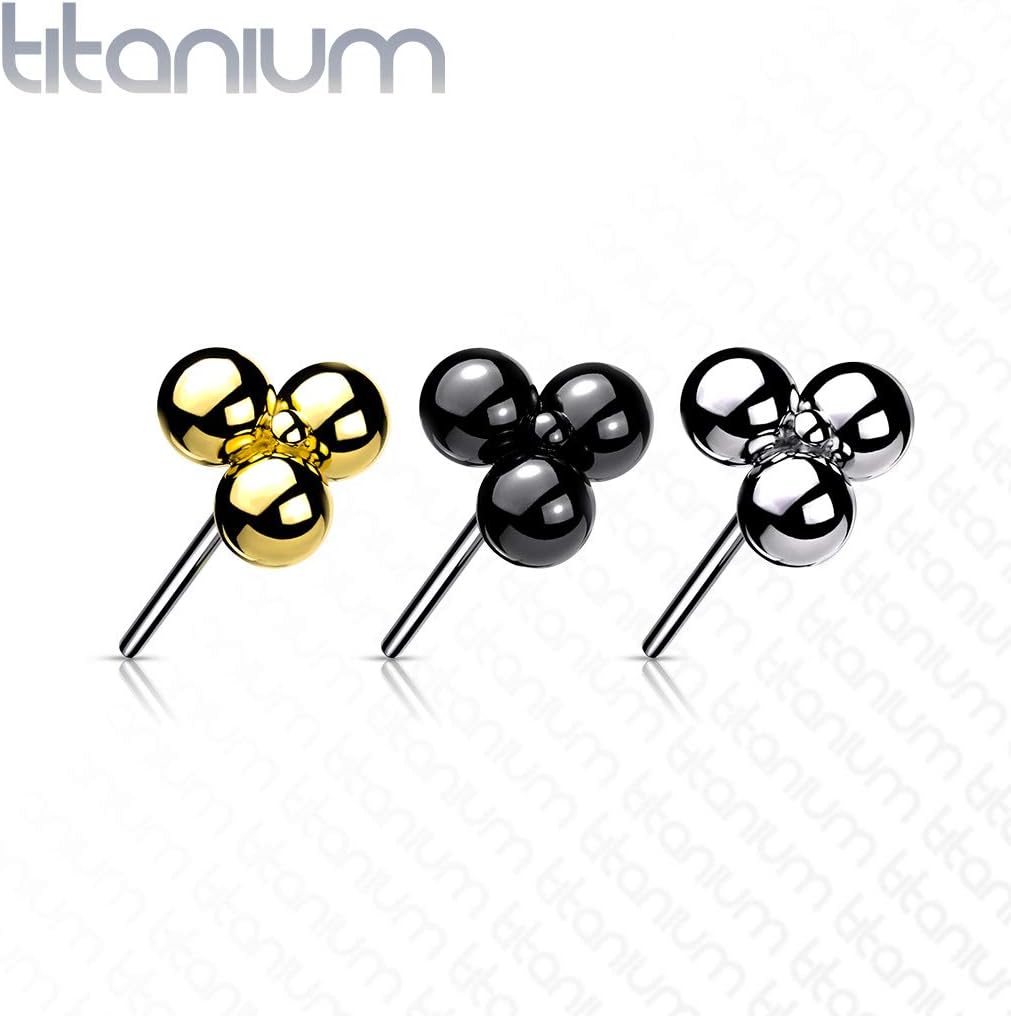 3MM Implant Grade Titanium Threadless Push In Triangular 3-Ball Cluster Tops (Choose Color)
