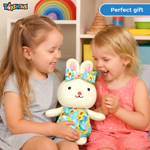 Image of Toyshine 20cm Bunny Soft Toy | Cute Plush Rabbit with Floral Dress & Matching Bow | Ultra Soft Cuddle Toy for Kids Girls Room Decor - Blue