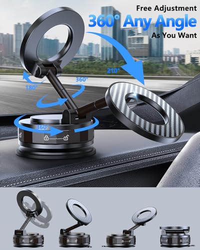 Vacuum Magnetic Car Phone Holder for Mag-Safe [89+LBS Suction & 3200gf Magnetic] 360° Adjustable Ultra Suction Cup Phone Holders for Your Car, Car Mount for iPhone 17 Pro Max 16 15 14 13 12 Air Plus - Thumbnail 4