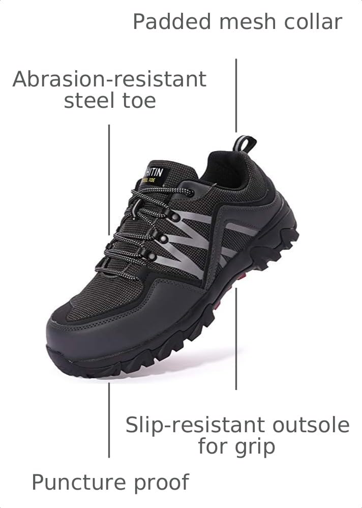 Image of WHITIN Men's Steel Toe Safety Work Shoes T1 | Protective Toe Cap Resists Impact, No-Slip Outsole Enhances Traction, Cushioned Footbed Supports Long Work Hours