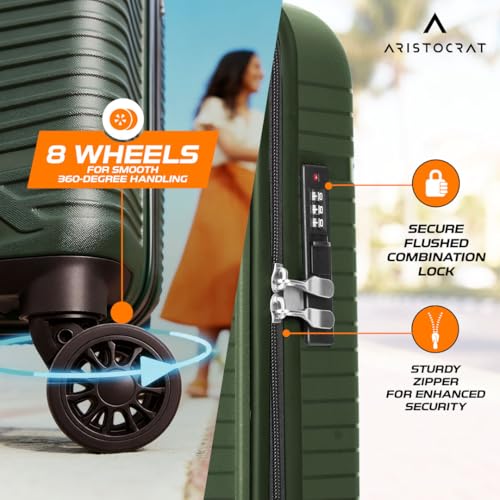 Image of Aristocrat Envoy Set of 2 Trolley Bag 55 & 65cm | Small & Medium Hard Luggage | 8-Wheel Suitcase for Travel | Combination Lock with Sturdy Zipper, Polypropylene | 3 Year International Warranty (Green)