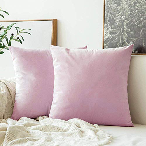 Image of Khooti Velvet 200 TC Cushion Cover Pack Of 1-40 inchX40 inch /102X102 Cm-Baby Pink-Soft Pillow Covers Cushion Case For Sofa Bedroom Living room Chair Car