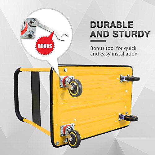 Push Cart Dolly By Wellmax, Moving Platform Hand Truck, Foldable For Easy Storage And 360 Degree Swivel Wheels With 660Lb Weight Capacity, Yellow Color #TOP4