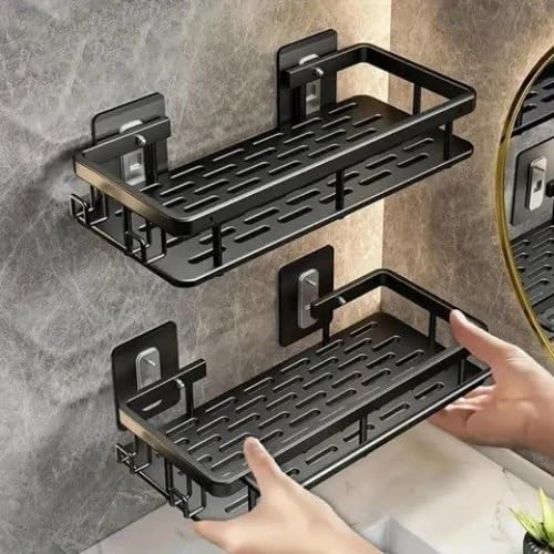 YEKDA Self-Adhesive Bathroom Storage Rack No-Drill Wall Mount Shampoo & Toiletries Holder Stand for Bathroom Wall Orgnizer (Drain Bathroom shlave)-image-31