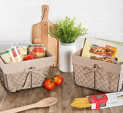 Dii Farmhouse Chicken Wire Storage Baskets With Liner, Medium, Rustic Natural, 11X7.88X7", 2 Piece #TOP5