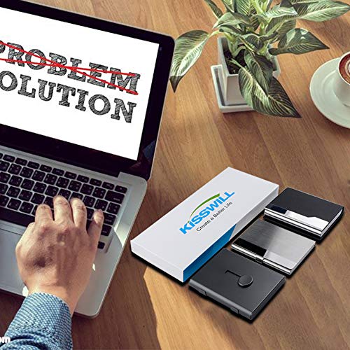 KISSWILL Business Card Holder Case, 3 Pack Different Style Card Holder Include Thumb-Drive Business Card Case and Leather Card Case with Magnetic Shut and Metal Name Card Case for Men & Women
