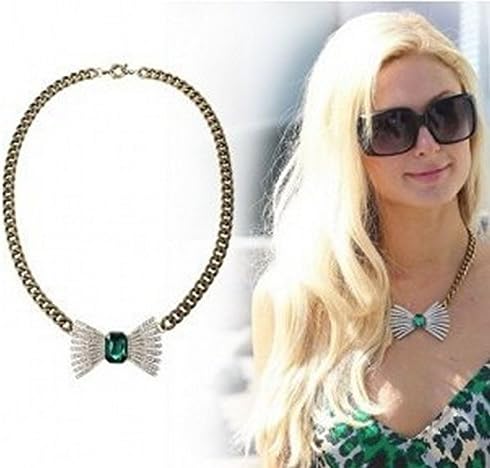 BEOL Fashion Jewelry Women New Vintage Emerald Full Imitation Diamond Bow Necklace