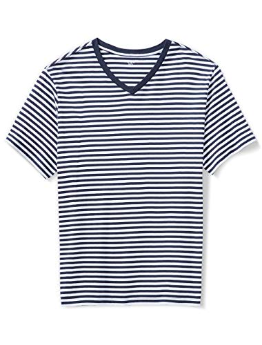 Amazon Essentials Men's Short-Sleeve Stripe V-Neck T-Shirt, -Navy/White, 2XLT