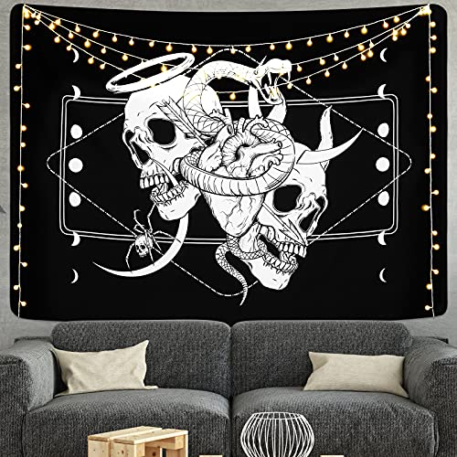 Skull Tapestry Skeleton Tapestry Gothic Tapestry Human Heart Tapestry Snake Moon Phase Tapestry Black And White Tapestry Wall Hanging For Room(51.2 X 59.1 Inches) #TOP1