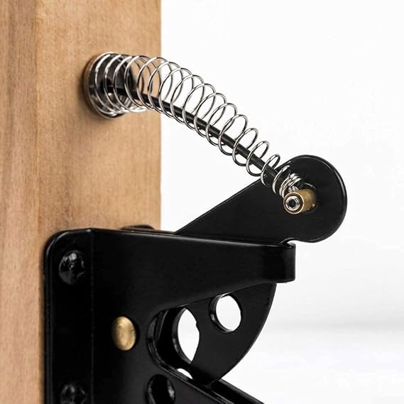 Self Locking Gate Latch Gravity Fence Lock with Adjustable Cable, Automatic Loaded Iron Latch Wood Yard Inward Outward Swing, Black