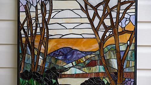 TMI ART PANEL Tiffany Style Stained Glass Window Panel Dawn in Valley. 24 inch x 36 inch (TMM19)