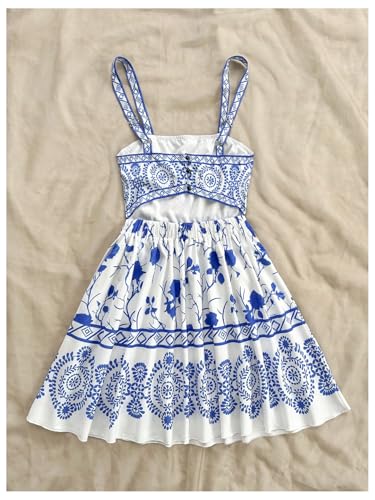 MakeMeChic Women's Summer Tribal Print Cami Dress Sleeveless A Line Flare Mini Dresses Boho Sundress2