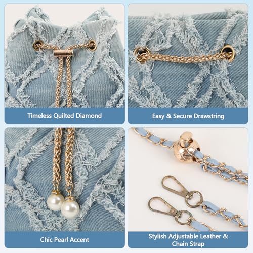 Denim Bucket Bag Quilted Jean Drawstring Purse Y2K Hobo Crossbody Clutch Handbag For Women4