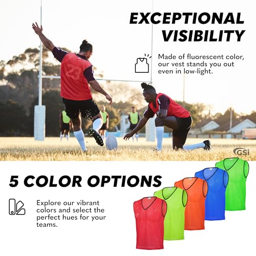 Image of GSi Sports Pinnies - Packs of 6 or 12 - Free Size - Mesh Training Vests for Soccer, Basketball - 6 Color Options