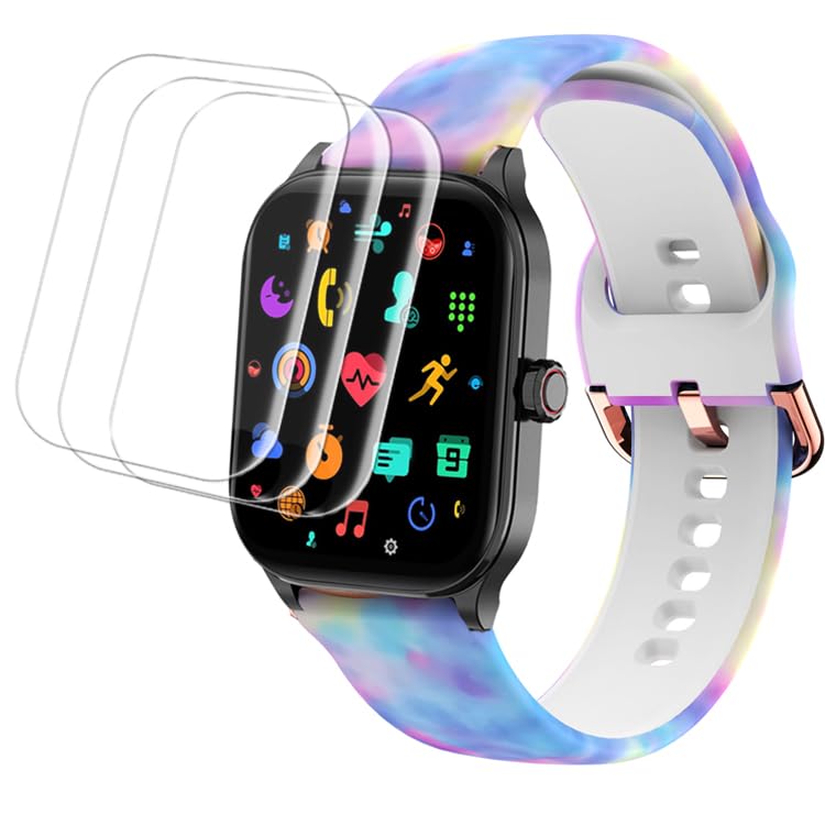 Tznzxm Replacement Bands For Othalne Smartwatch P68 Bands With 3PCS Screen Protector Fashion Colorful Design Adjustable Soft Silicone