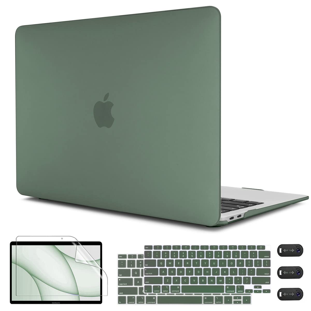 CISSOOK Midnight Green Case for MacBook Air 13inch 2021 2020-2018 Release Model A2337 M1 A2179 A1932, Matte Matcha Green Cover with Keyboard Cover for MacBook Air 13 with Touch ID, Midnight Green