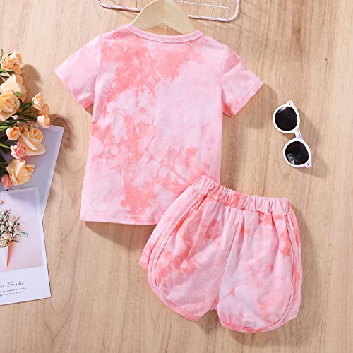 Aruzig Toddler Baby Girl Outfit Kids Tie-Dye T-Shirt Short Sleeve Tops Shorts Suit Outfit 2Pcs Summer Clothes Set (Pink White, 3-4T) #TOP2
