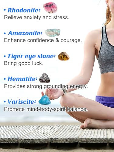 Healing Beaded Bracelets for Women - 6 Pcs Natural Lava Stone Gemstone Crystal Agate Anxiety Stress Relief Yoga Aromatherapy Essential Oil Diffuser Bracelets Mom Wife Friends Gifts2