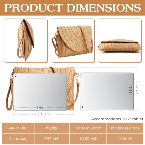 Straw Clutch Purse for Women Woven Rattan Envelope Bag Crossbody Wallet Handbags Shoulder Tote Bags for Summer - Image 4