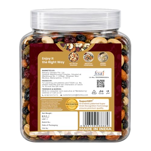 Image of Khetika Trail Mix 450g | 7 Superfood in 1 Mix Jar | Dry Fruits & Seeds Mixed pack, Energy Power Pack Contains Almonds, Cashews, Cranberries,Black Raisins, Long Raisins, Pumpkin Seed, Blueberries