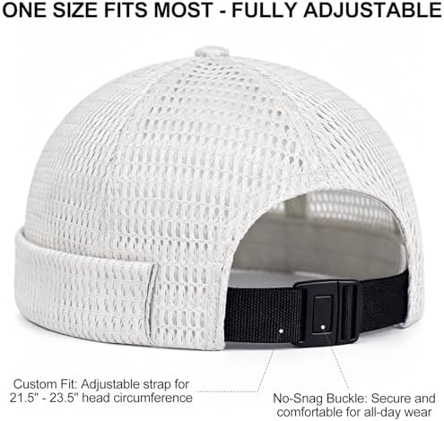 2 Pack Men's Breathable Brimless Hat, Summer Style Mesh Tang, Brimless Hats for Men, Ultra Cooling Skull Adjustable Hip-Hop Cap Docker Beanie (Black and White) - 2