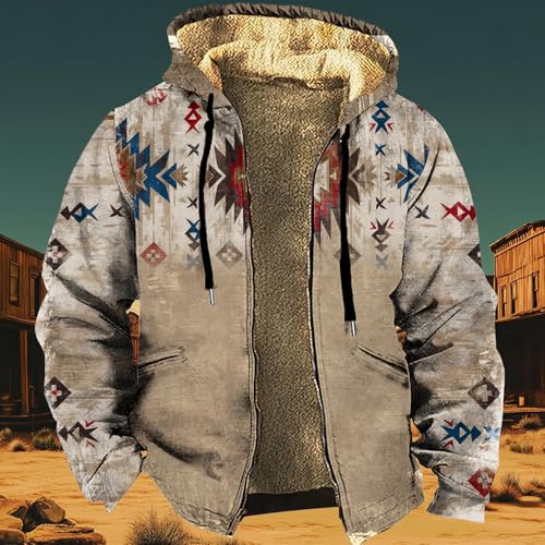 Men's Vintage Cowboy Winter Jackets Sherpa Fleece Heavy Warm Coats Zipper with Hood Casual Cold Weather Jacket2