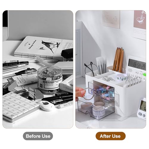 Organizador de Escritorio con 5 Compartimentos y 2 Cajón, Multifuncional Plástico Organizadors Escritorio Desk, Organizador de Escritorio Creativo y Simple para Hogar, Oficina y Escuela(Blanco) - imagen 6