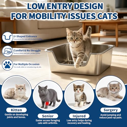 Arenero para gato de acero inoxidable con entrada baja miniatura 3