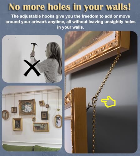 Sistema di binari per Appendere Quadri, Kit in Ottone per cornici artistiche, Asta Appendiabiti da Parete Facile da installare, Ideale per mostre in Studio a casa.
