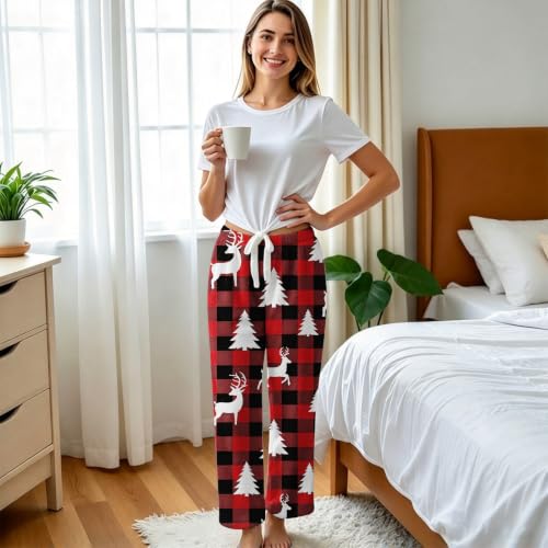 Christmas Pajama Pants Women Flannel Plaid Graphic Drawstring Sweatpants - image 2