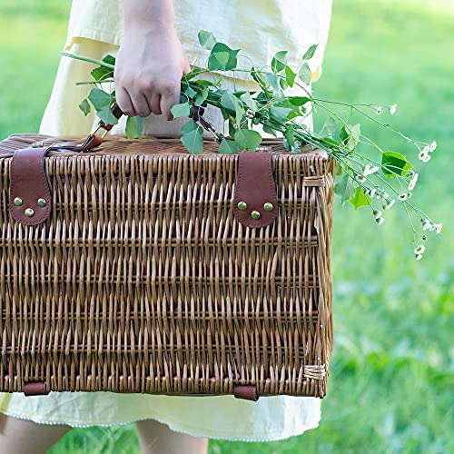 Satisinside Picnic Basket For 2 Wicker Picnic Set With Insulated Liner For Camping,Wedding,Valentine Day,Gift - Reinforced Handle, Coffee #TOP5
