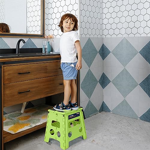 Image of Flottian 13 inch Folding Step Stool for Adults and Kids Holds Up to 300 lbs,Non-Slip Folding Stools with Handle, Compact Plastic Foldable Step Stool for Bathroom,Bedroom, Kitchen,Grass Green,1PC