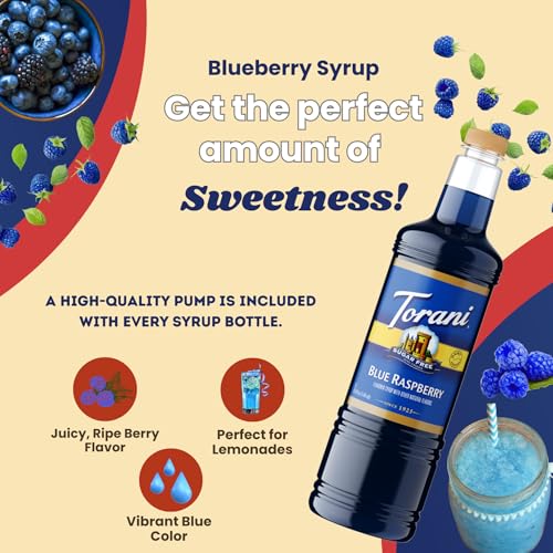 Image of Torani Sugar Free Blue Raspberry Syrup 1L - Keto, Zero Calorie