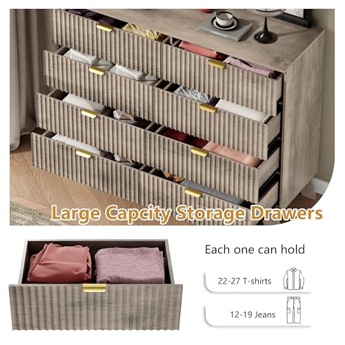 Image of Wodeer 8 Drawer Fluted Dresser for Bedroom, Mid Century Modern Wooden Dresser with 8 Drawers, Dressers & Chests of Drawers with Metal Handle, TV Stand & Storage Organizer for Entryway, Hallway, Grey
