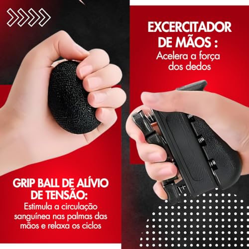 Kit Hand Grip 5 Peças Fortalecedor das Mãos, Dedos, Punhos e Exercícios Fisioterapia
