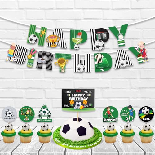 Image of Festiko Set of 8 Pcs Football Theme Happy Birthday Combo (Banner, Cake & Cupcake Toppers), Football Theme Decorations, Birthday Decoration Items