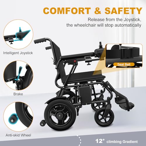 Foldable Intelligent Electric Wheelchairs for Adults & Motorized Wheelchair for Seniors, Lightweight Electric Wheelchair Equipped with Powerful Motor and 360° Control Joystick (Black)