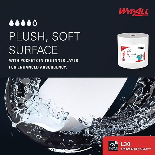 WypAll GeneralClean L30 Cloths Heavy Duty Cleaning Wipes, Jumbo (05841), Strong and Soft Towels, White (1 Roll of 875 Sheets, 875 Sheet Total) - Thumbnail 5