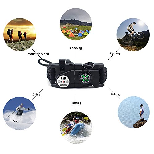 Adjustable Survival Bracelet, 7 Core Paracord 20 In 1 Emergency Sports Wristband Gear Kit With Waterproof Led Sos Light, Compass, Rescue Whistle, Fire Starter Multi-Tool For Wilderness Adventure #TOP4