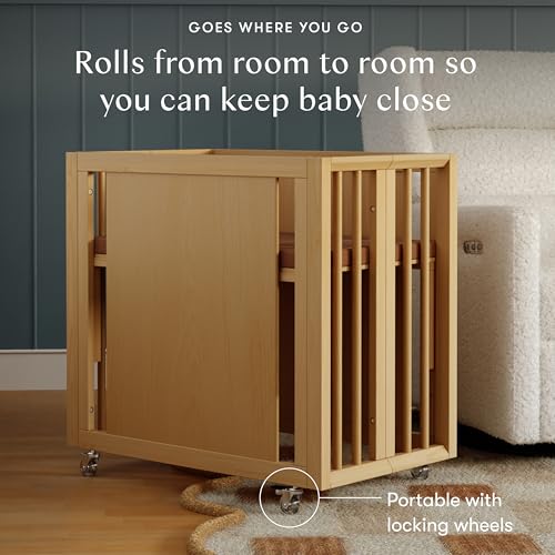 Image of Babyletto Palma 8-in-1 Convertible All-Stages Bassinet to Full-Size Crib Honey, Greenguard Gold & FSC Certified, Portable & Adjustable with Select Conversion kit and Pads Included